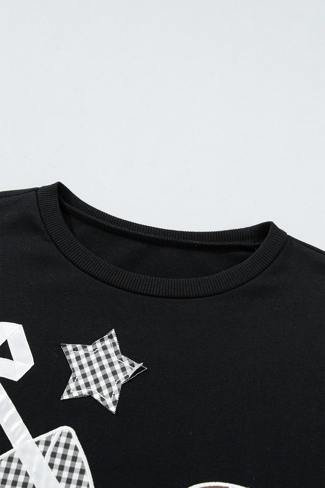 Black Gingham Patch Embroidered Rugby Game Day Stars Sweatshirt