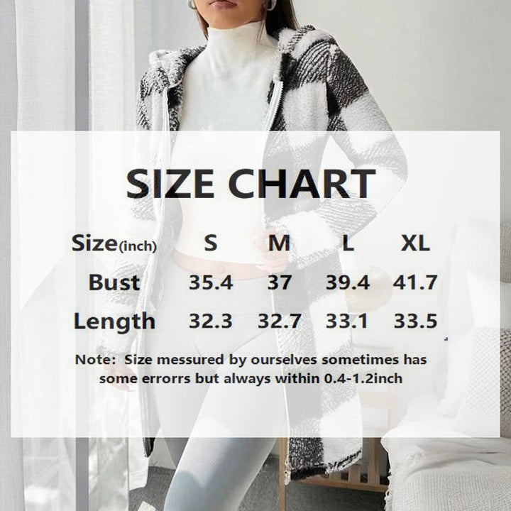 Plaid Hooded Sherpa-Lined Long Coat with Pockets