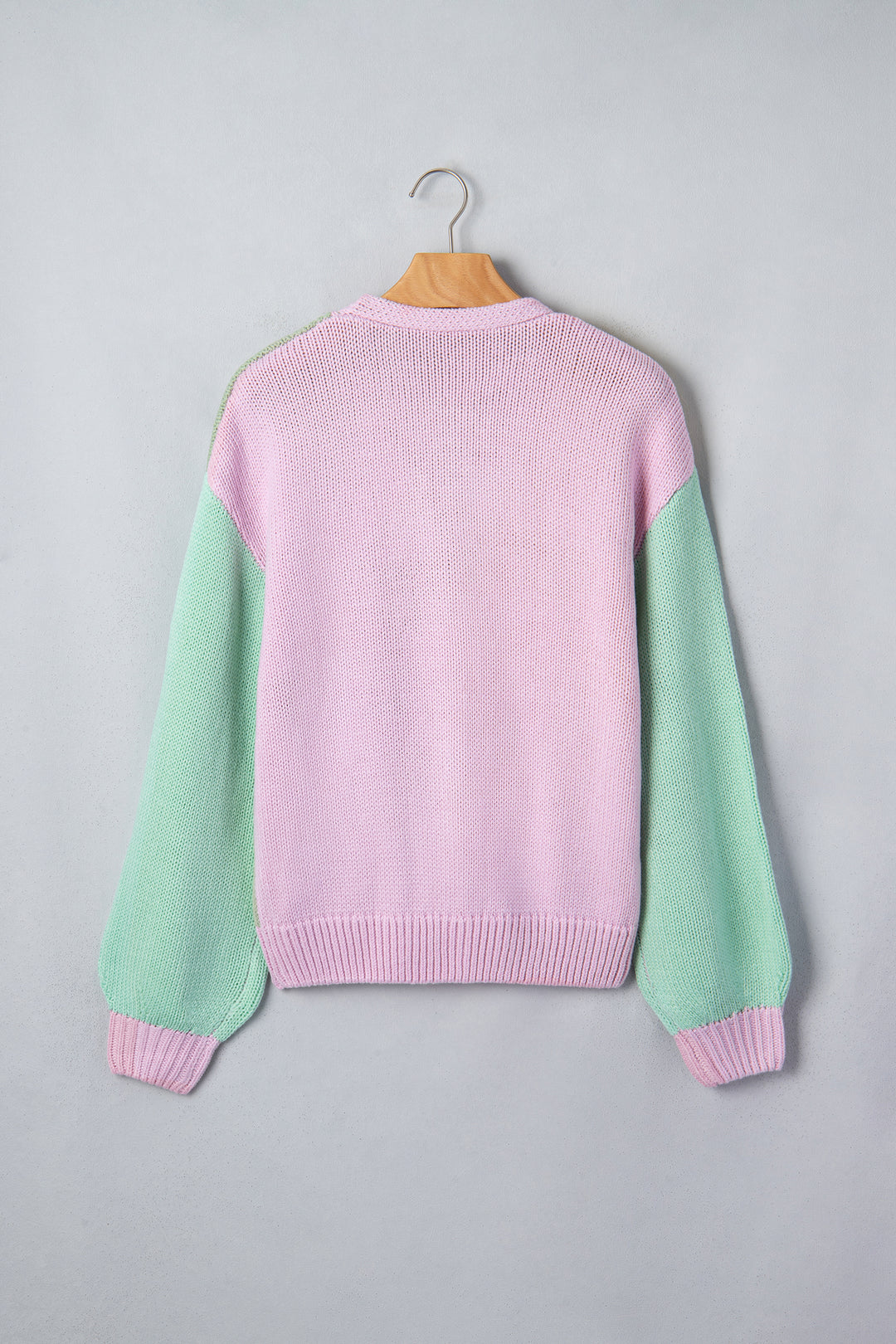Yellow V Neck Drop Shoulder Patchwork Regular Wash Knitwear Cardigan