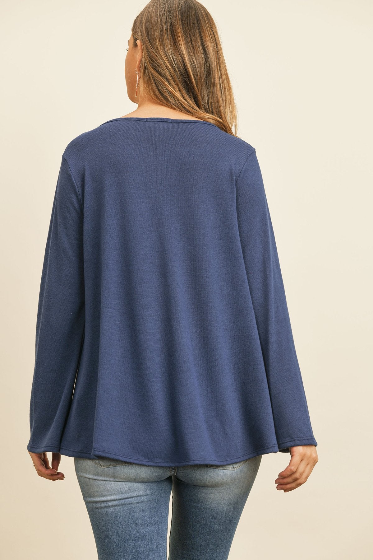 Criss Cross Neck Long Sleeve Hacci Top