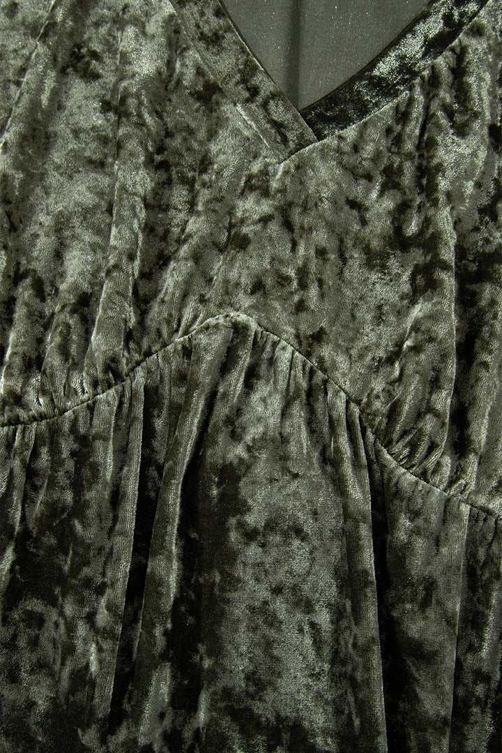 Coffee Plus Size Velvet Babydoll Mini Dress with Puff Sleeve