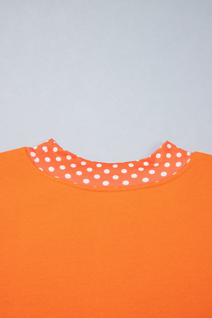 Tomato Red Casual Polka Dot Patchwork Letter Graphic Plus Size Sweatshirt