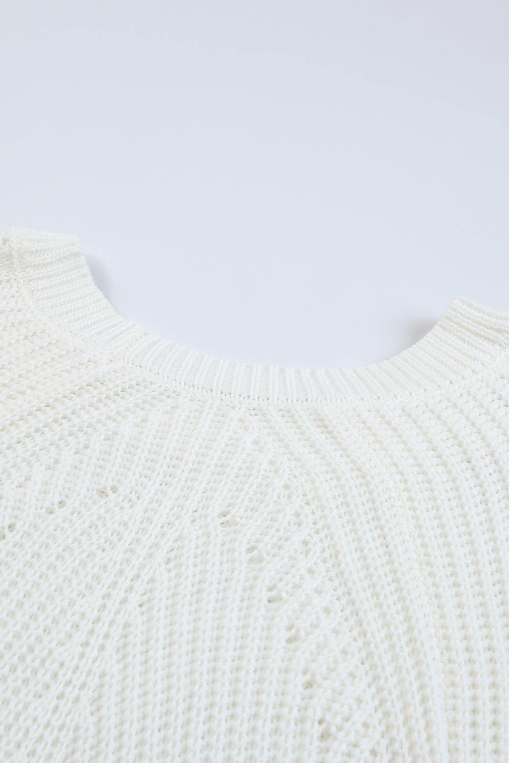 White Hollow-out Puffy Sleeve Knit Sweater