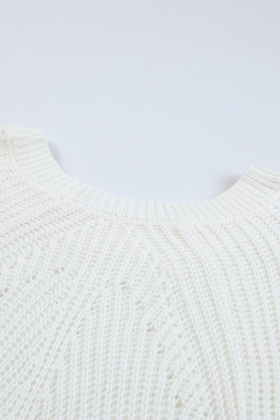 White Hollow-out Puffy Sleeve Knit Sweater