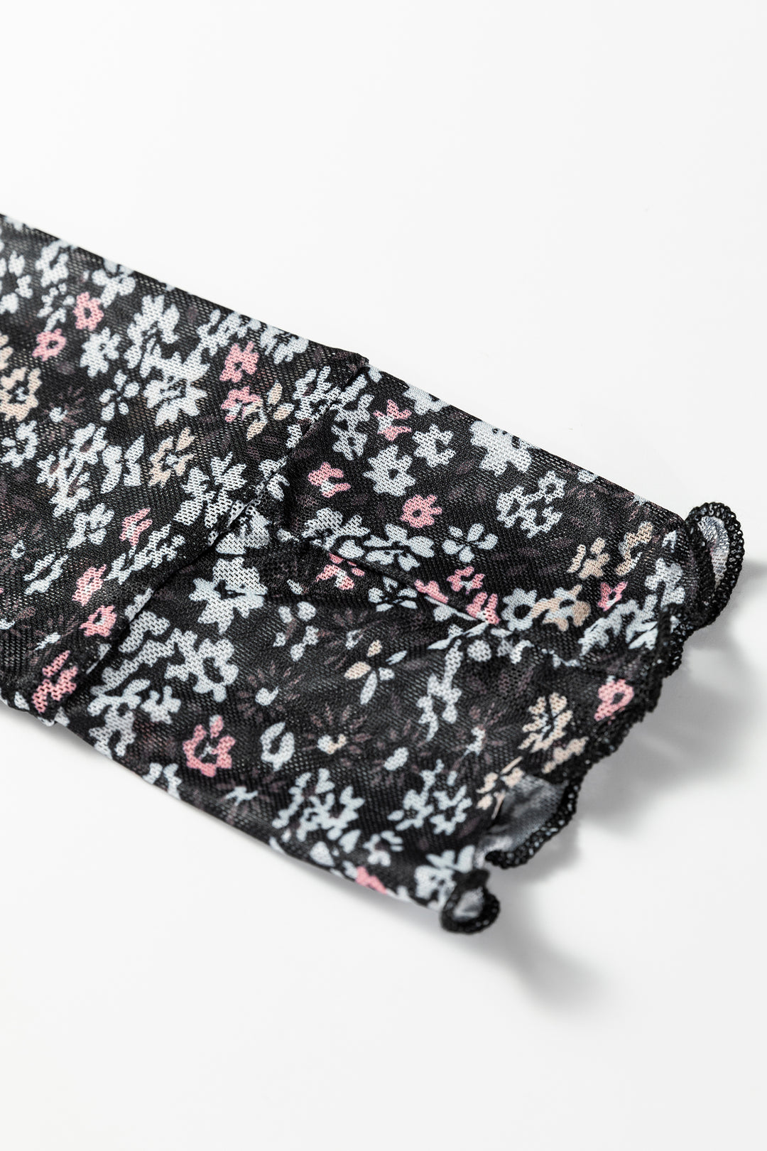 Black Ditsy Floral Mesh Thumbhole Sleeve Slim Fit Top
