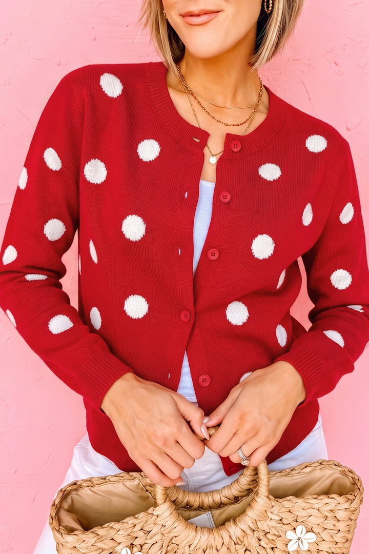 Bluing Casual Polka Dot Button Front Long Sleeve Sweater Cardigan