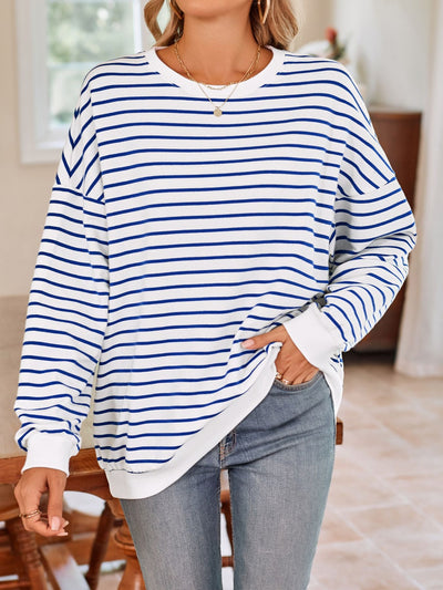 Lovelet Striped Round Neck Long Sleeve Sweatshirt