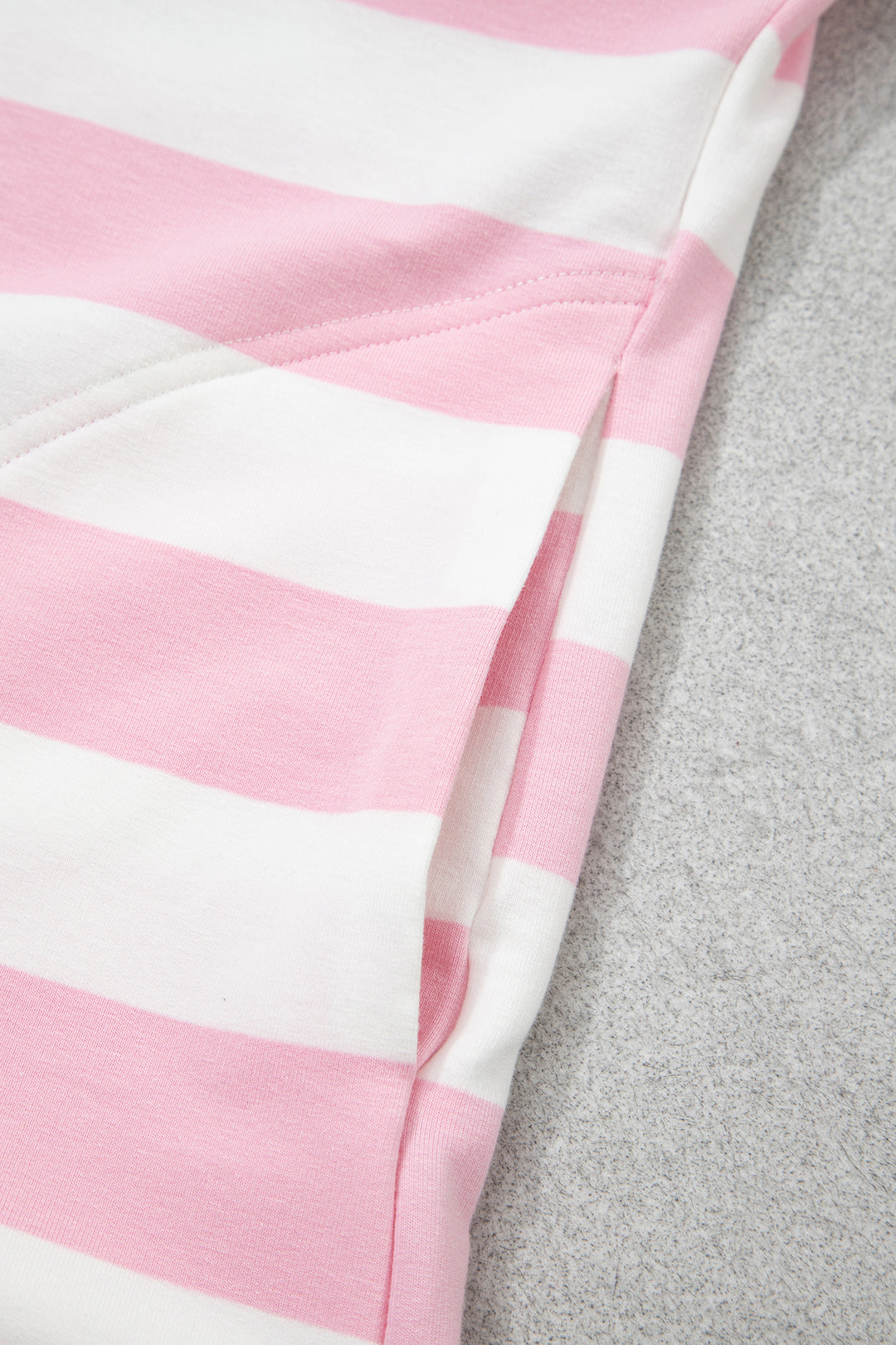 Pink Stripe Color Block Patchwork Zip Long Sleeve Top Elastic Waist Pants Set