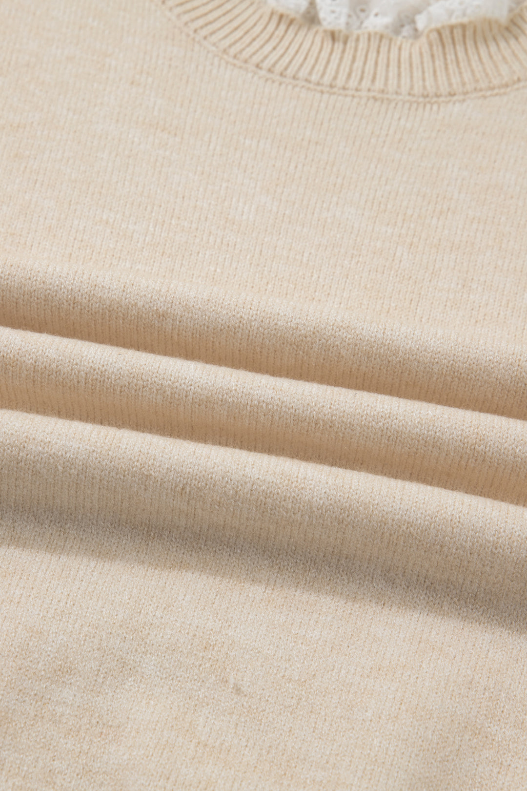 Jet Stream Lace Trim Patchwork Buttoned Cuffs Loose Sweater