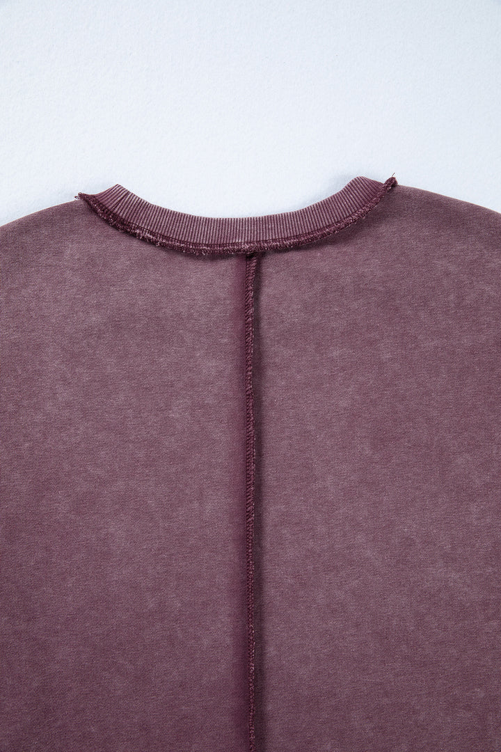 Red Sandalwood Mineral Wash Exposed Seam Side Slit Sweatshirt