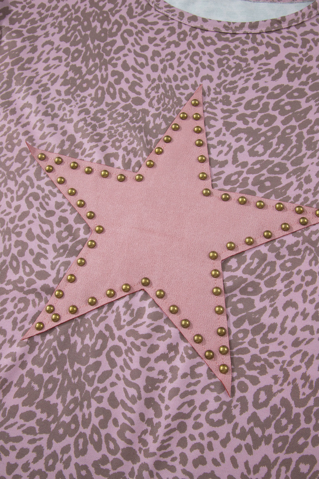 Khaki Leopard Retro Studded Star Patch Loose Tee
