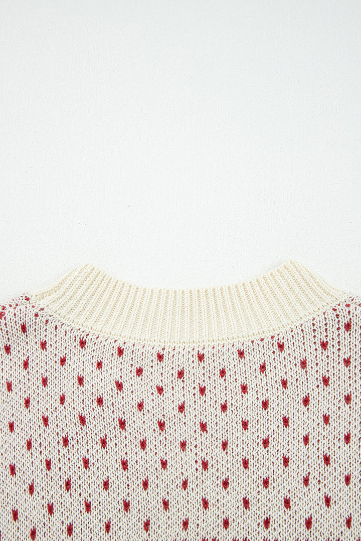 Red Contrast Color Pattern Lantern Sleeve Sweater