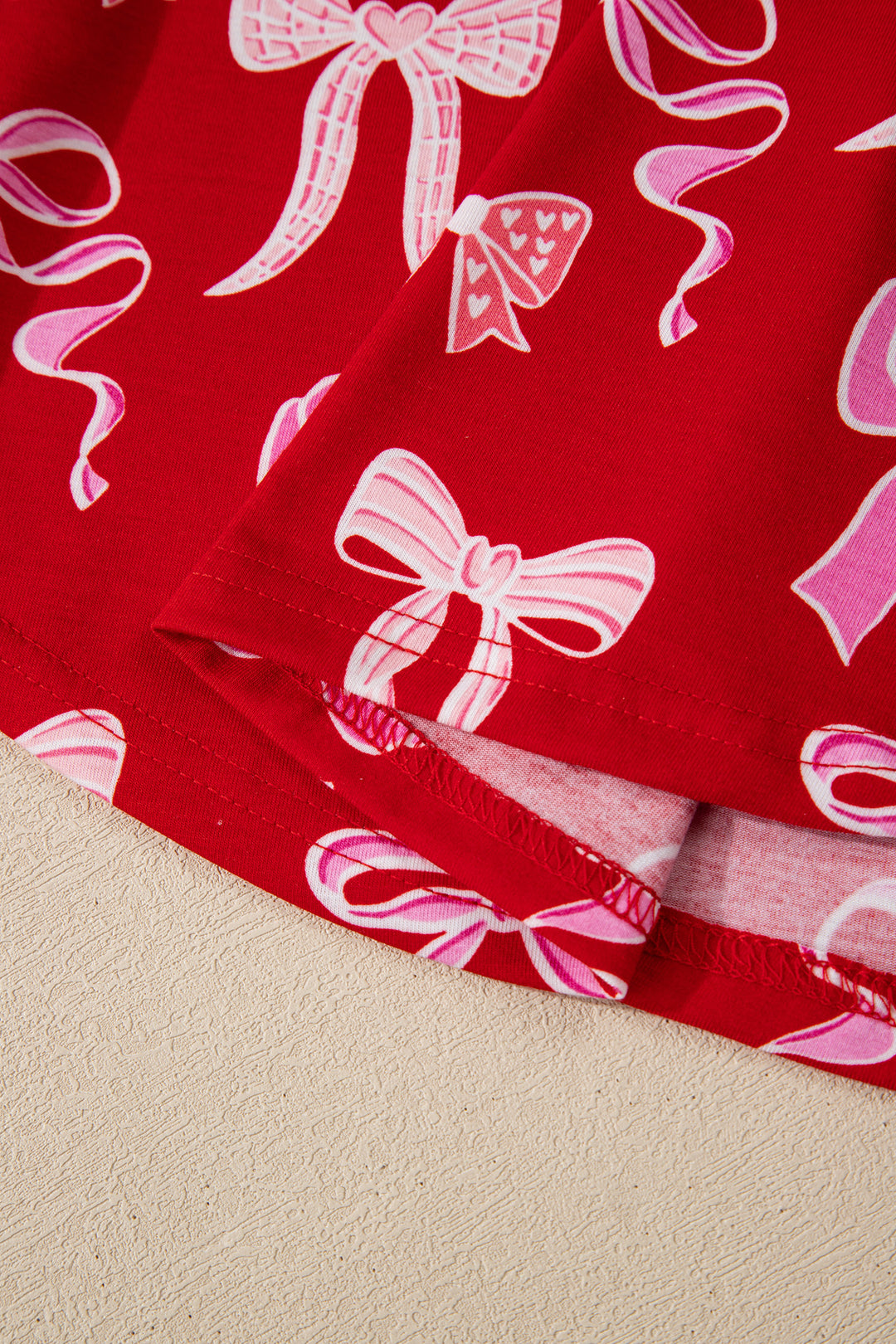 Red Sweet Bow Print Shirt Style Top Long 2pcs Pajama Set