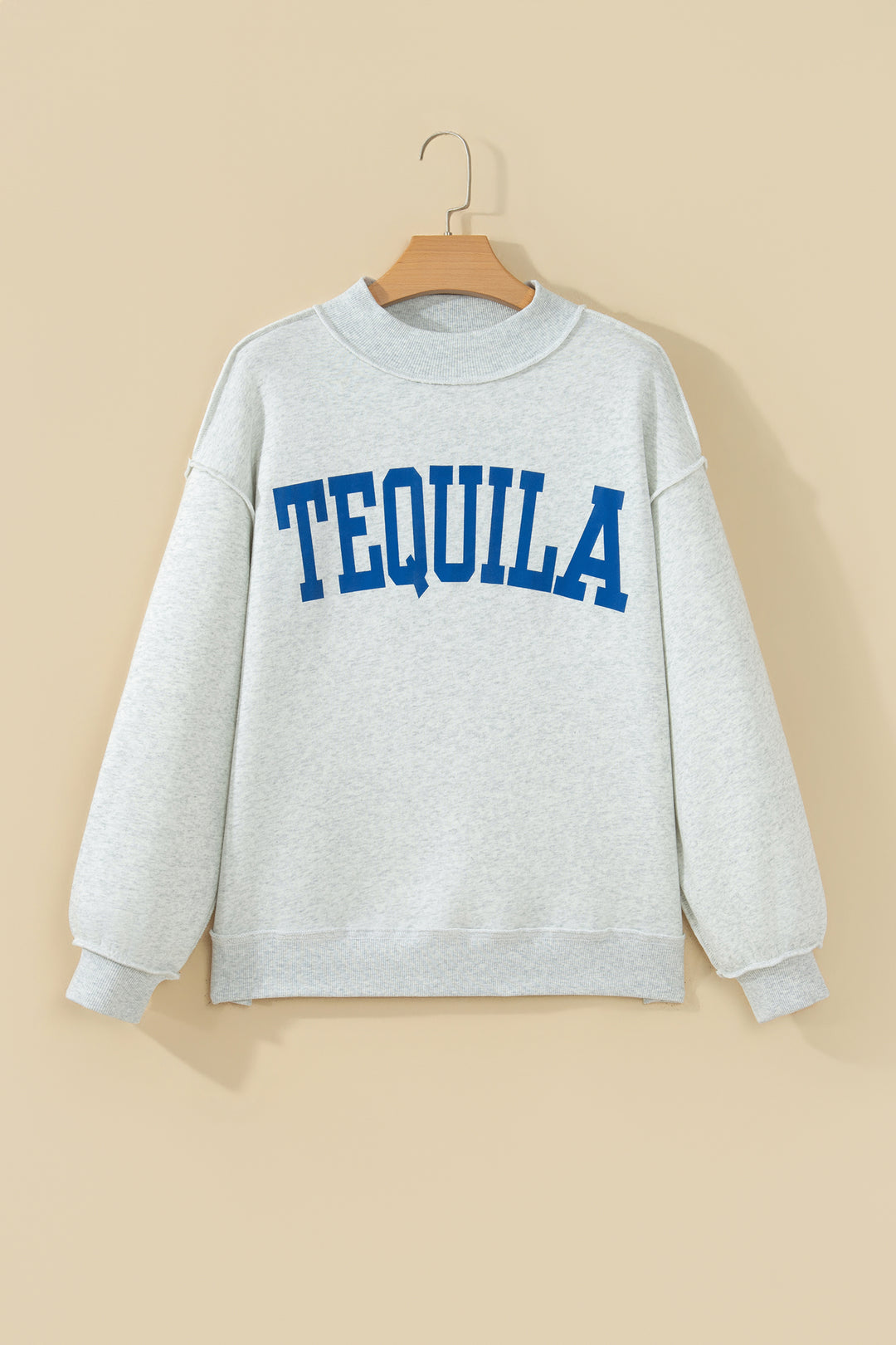 Light Grey TEQUILA/HUNGOVER Reversible Print Mock Neck Oversized Sweatshirt