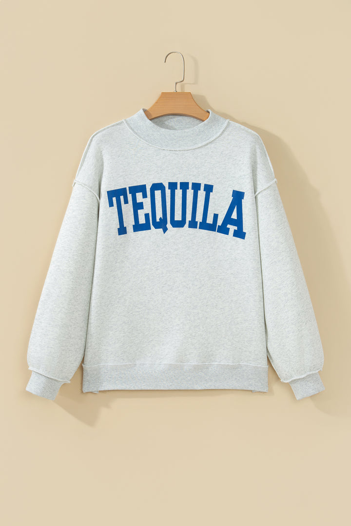 Light Grey TEQUILA/HUNGOVER Reversible Print Mock Neck Oversized Sweatshirt