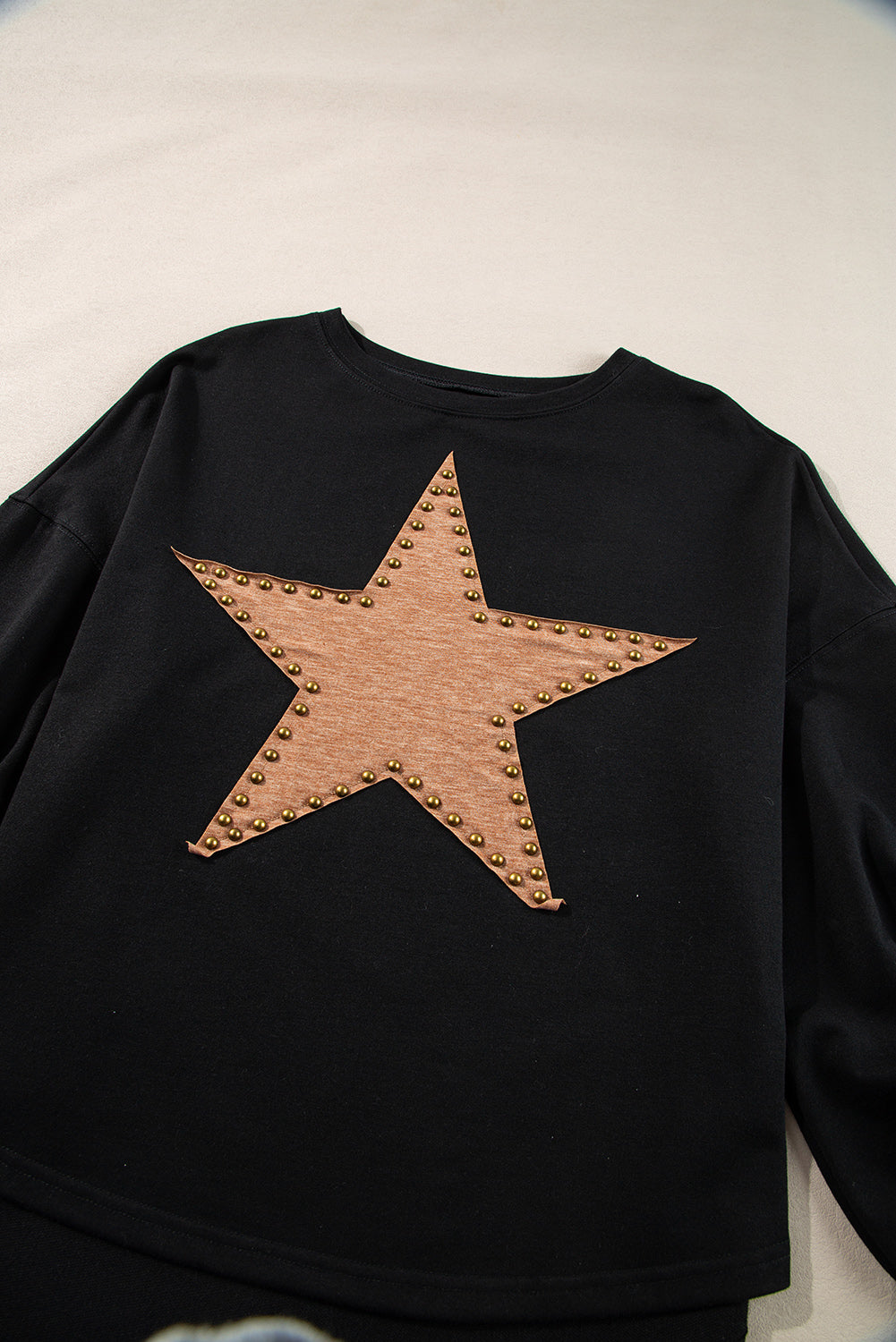 Black Studded Star Graphic Oversized Long Sleeve Top