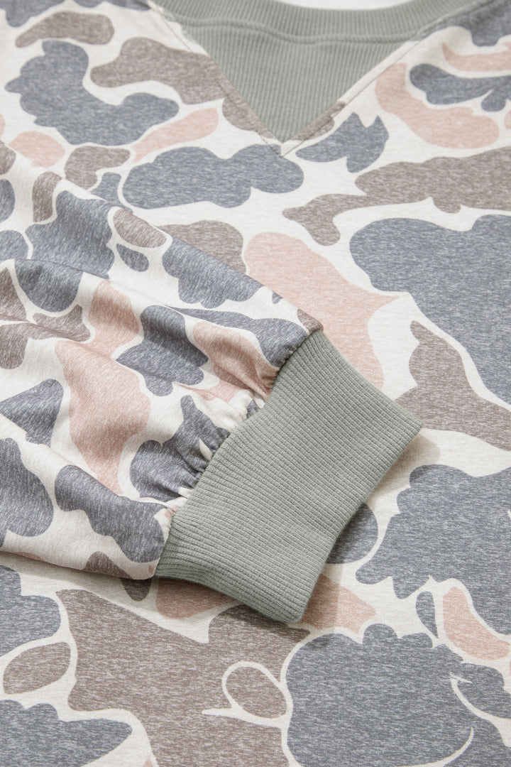 Multicolour Camouflage Print Shift Silhouette Long Sleeve Plus Size Sweatshirt