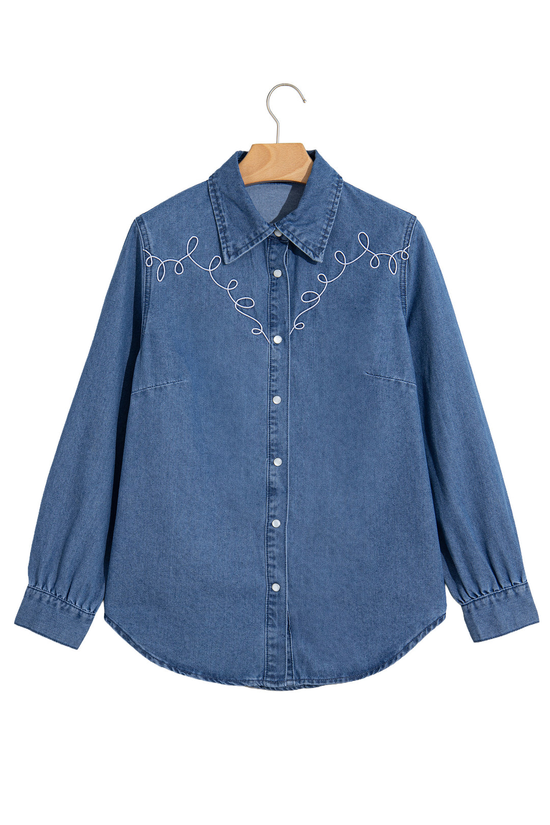 Dusk Blue Western Embroidered Collar Long Sleeve Denim Shirt