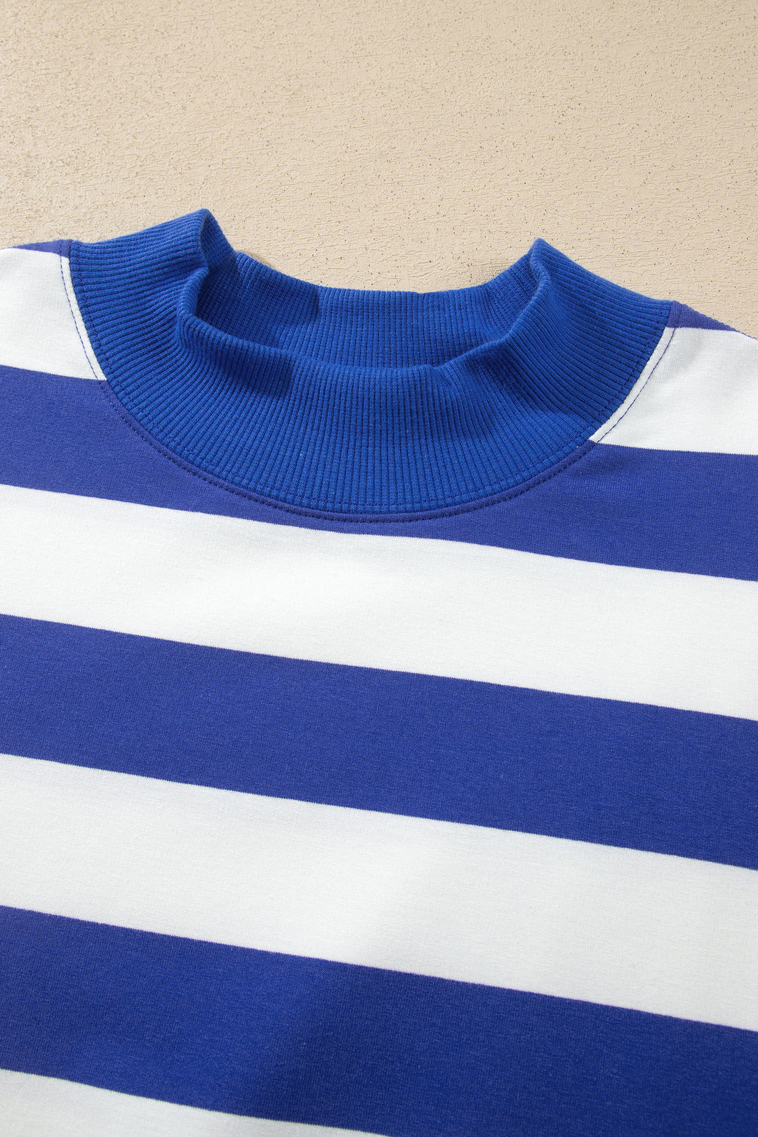 Blue Stripe Colorblock Mock Neck Relaxed Sweatshirt