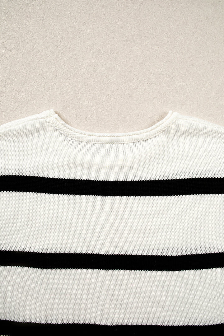 Rose Stripe Knit Western Short Sleeve Sweater