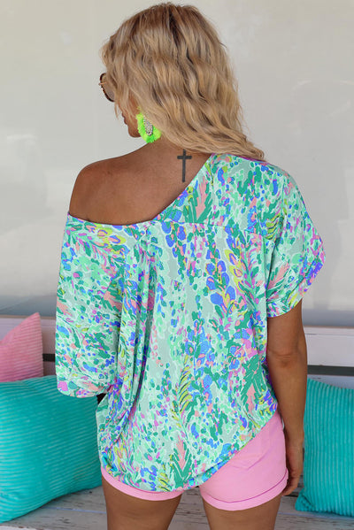 Green Loose Painted Floral Tee