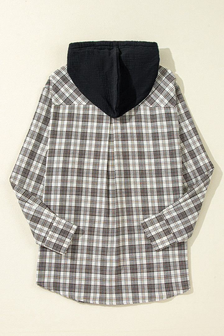 Ariella Checkered Loose Fit Buttoned Hooded Shacket