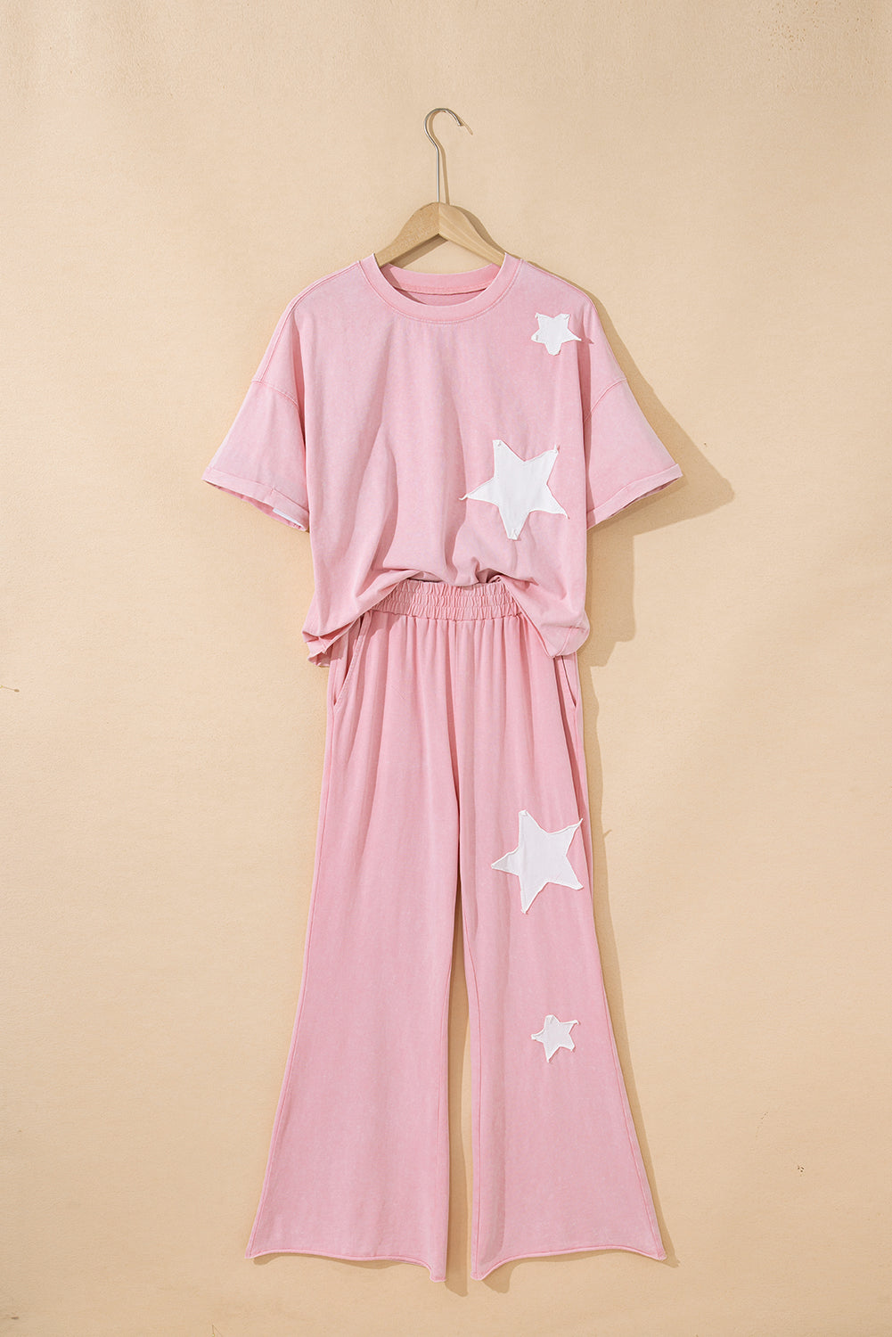 Arabella Acid Wash Star Patched Rolled Trim Pants Set