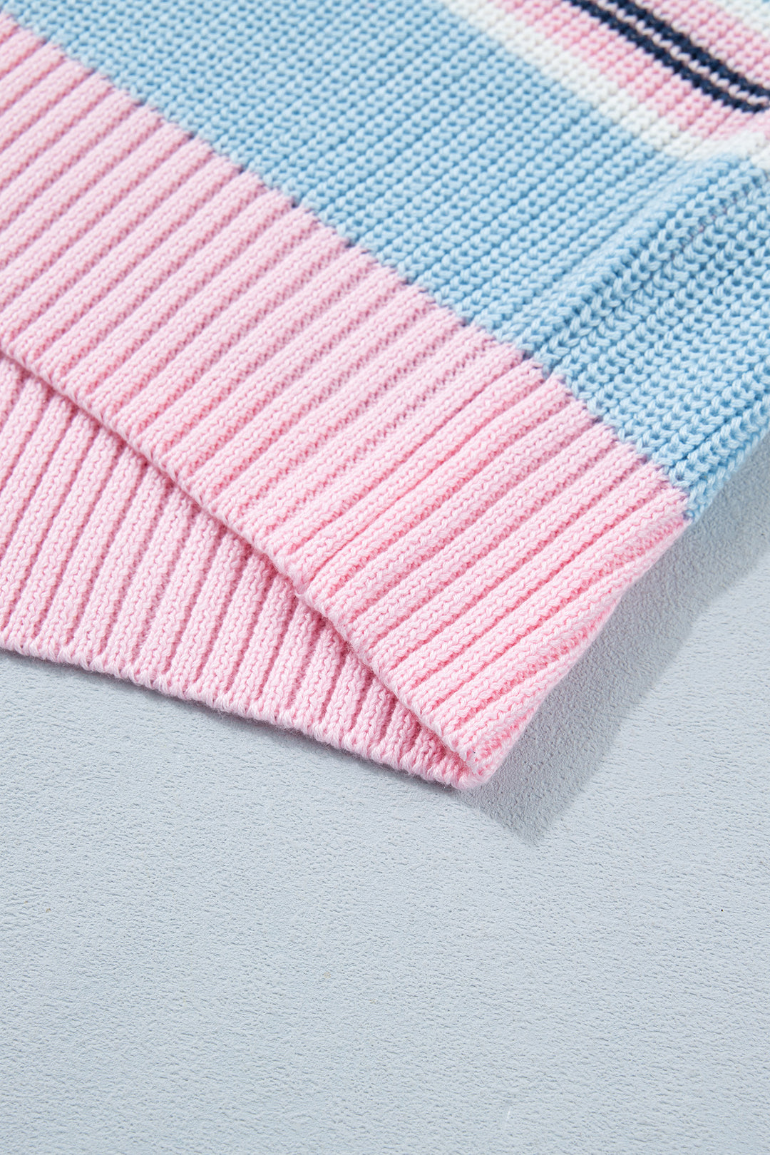 Sky Blue Stripe Striped Button Collar Long Sleeve Shift Fit Winter Knitwear Sweater