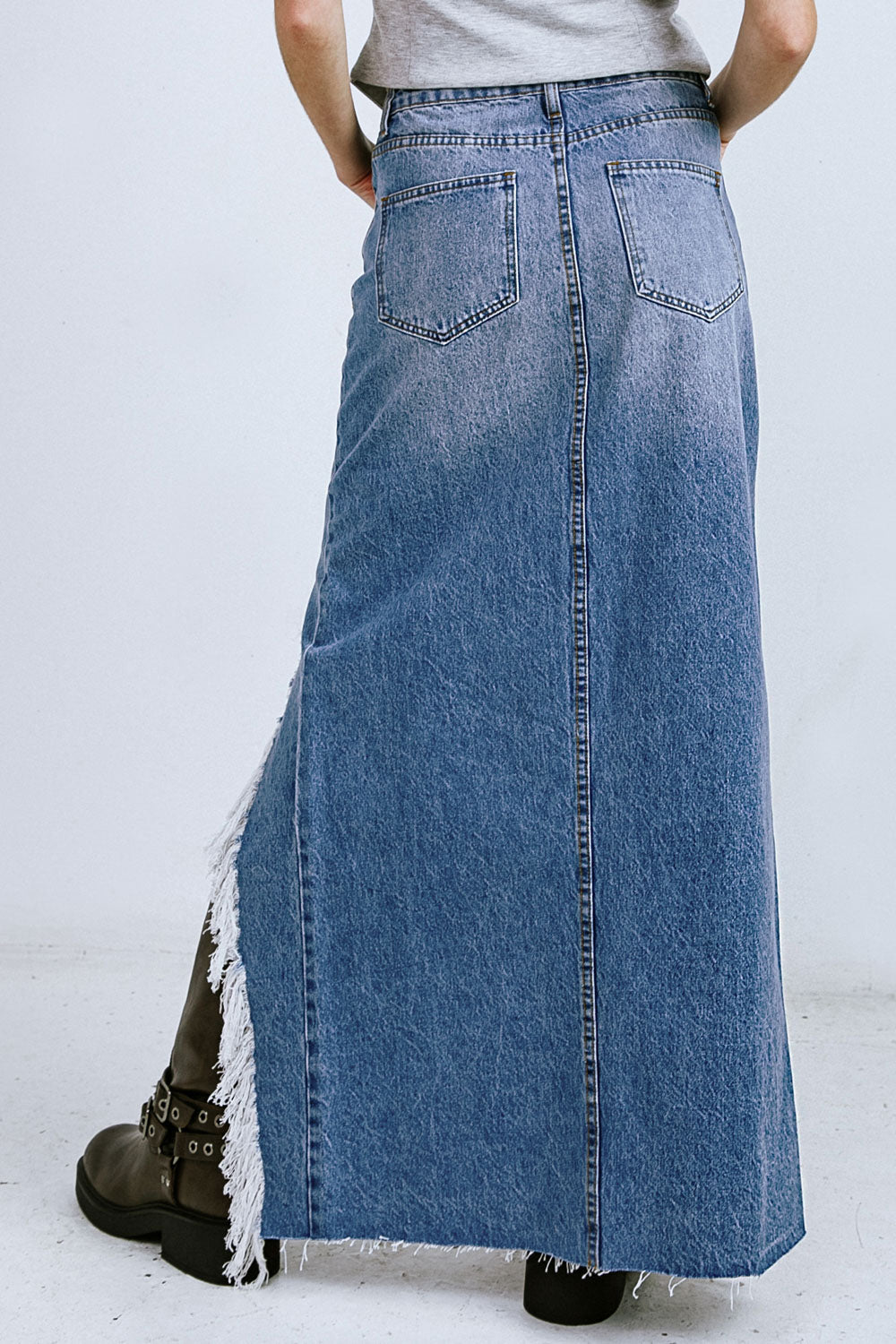 A DISTANT MEMORY DENIM MIDI SKIRT