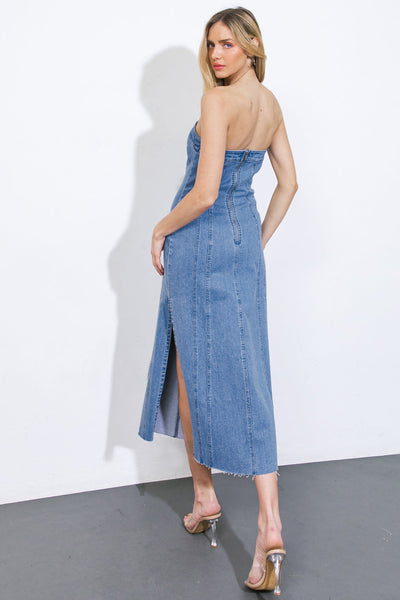 YOU'RE THRIVING DENIM MIDI DRESS