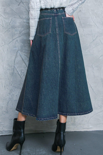 CALLING ALL THE TIME DENIM MIDI SKIRT