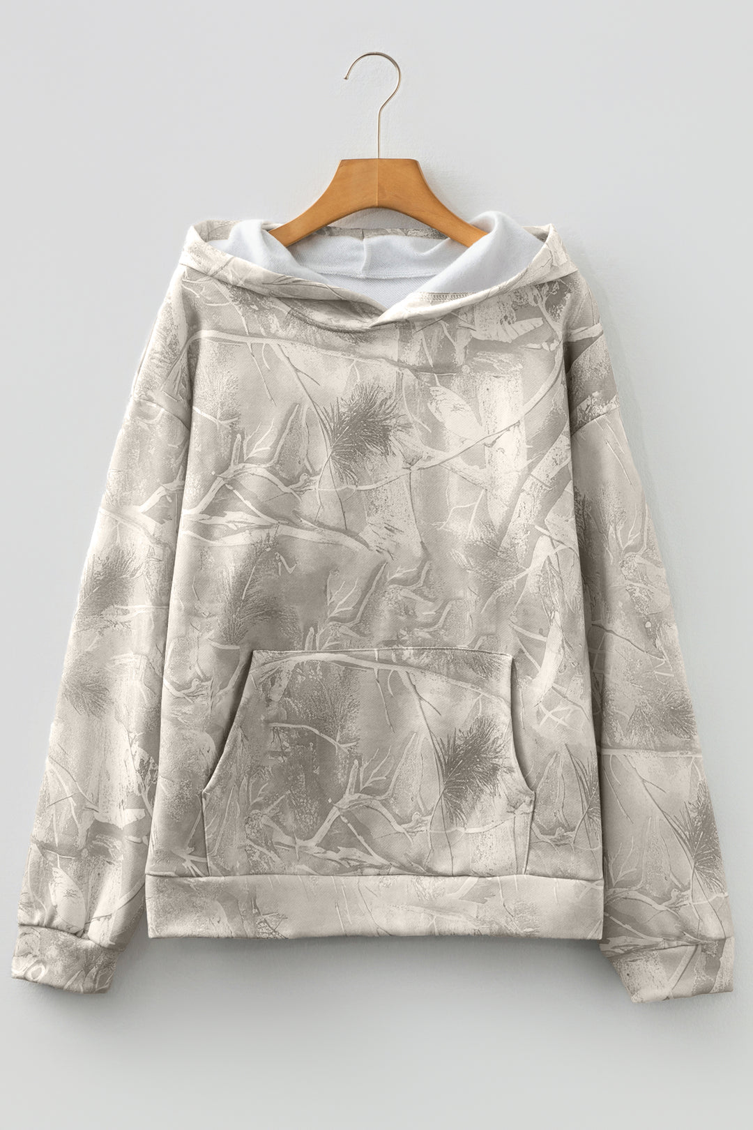 Beige Camouflage Woodland Print Oversized Sporty Hoodie