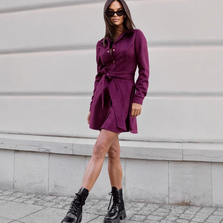 Loose Linen Lace-Up Long-Sleeve Mini Dress – 3 Colors, S–2XL