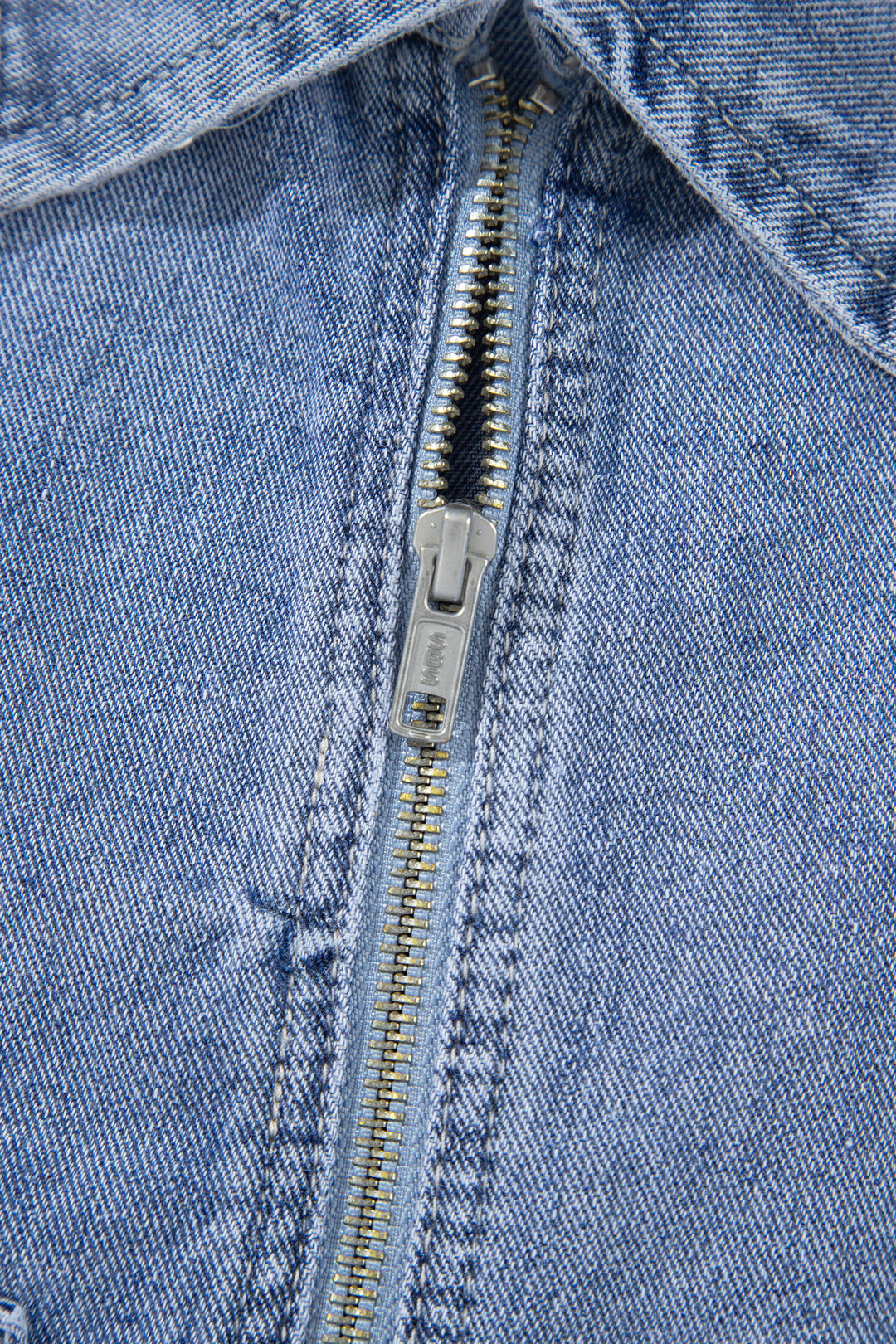 Beau Blue Studded Metal Zipper Rivet Pockets Long Sleeve Denim Jacket