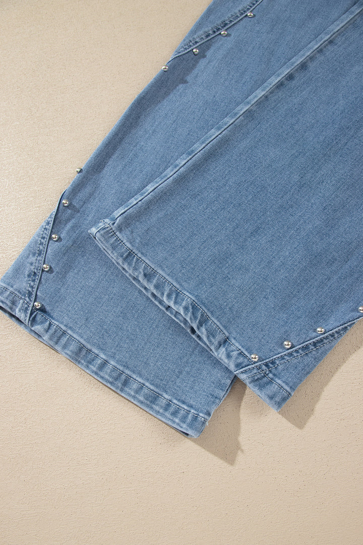 Dusk Blue Side Seam Rivet Detail Ankle Length Casual Jeans