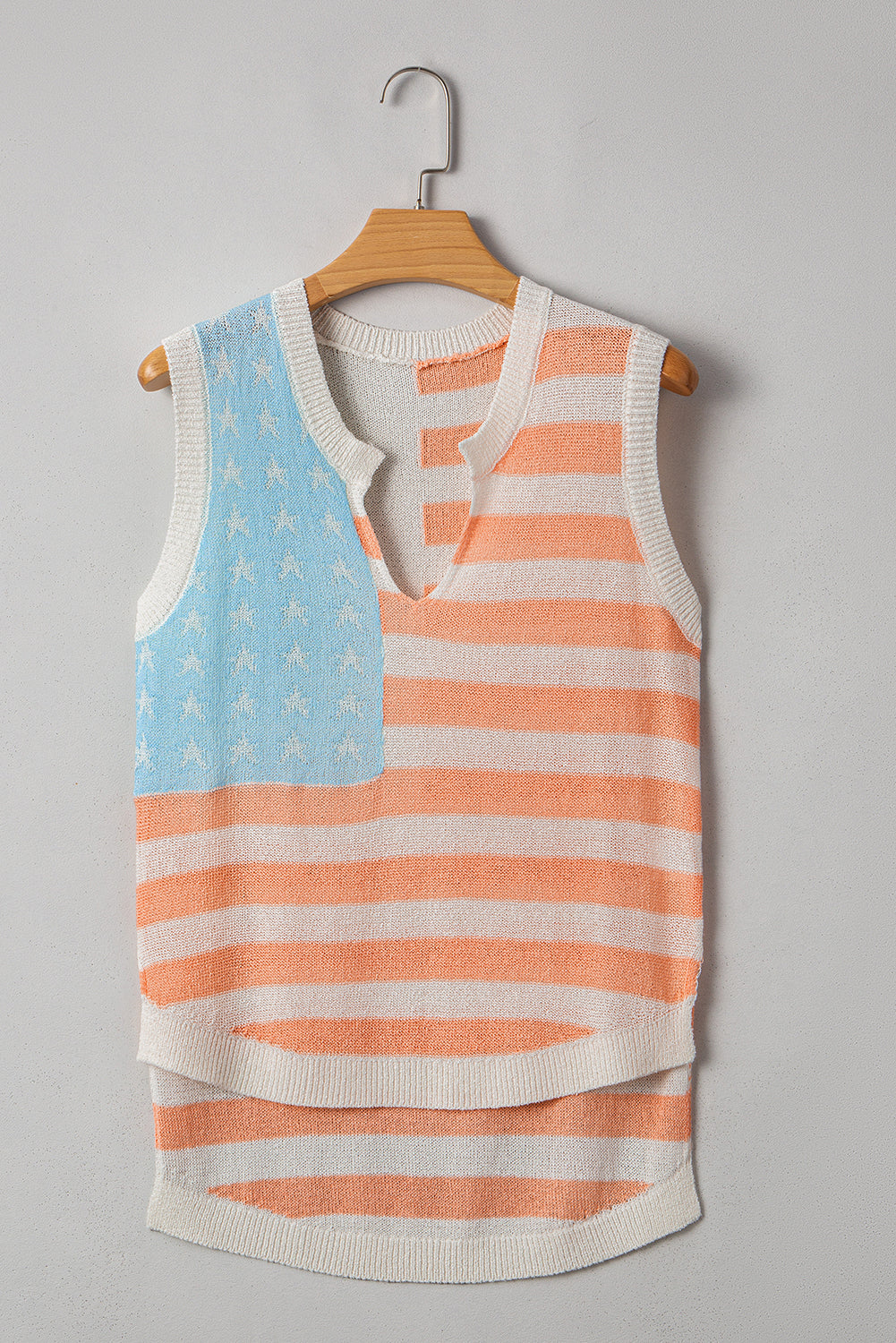 Flag Notched Neckline Loose Sweater Vest