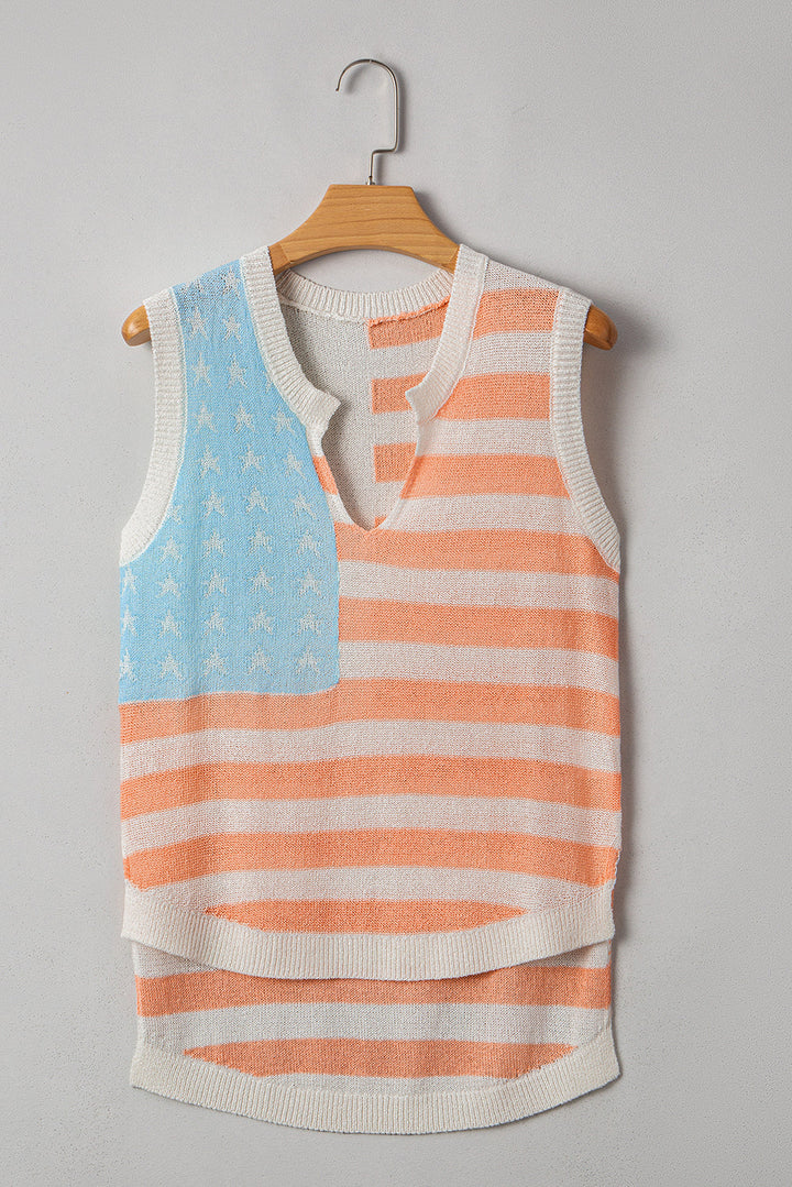 Flag Notched Neckline Loose Sweater Vest