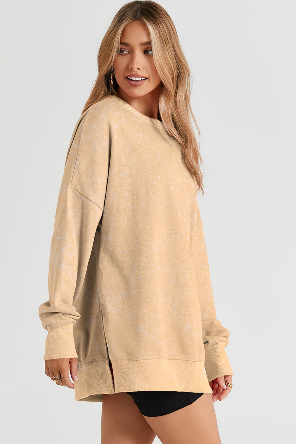 Khaki Drop Shoulder Ribbed Trim Oversized Sweatshirt