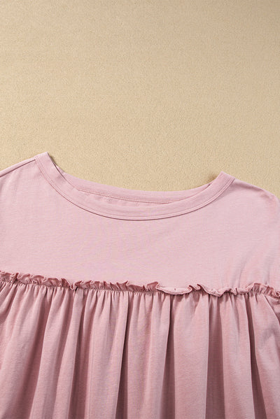 Light Pink Ruffled Trim Loose Babydoll Tee