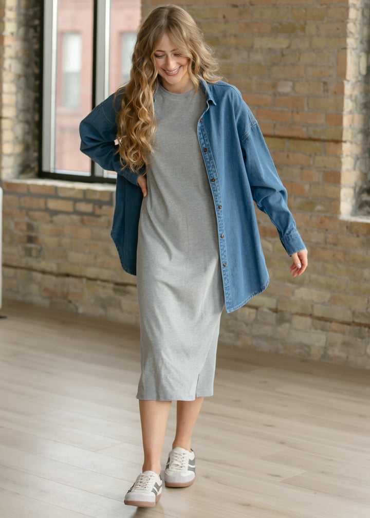 Baylor Gray Ribbed T-shirt Dress