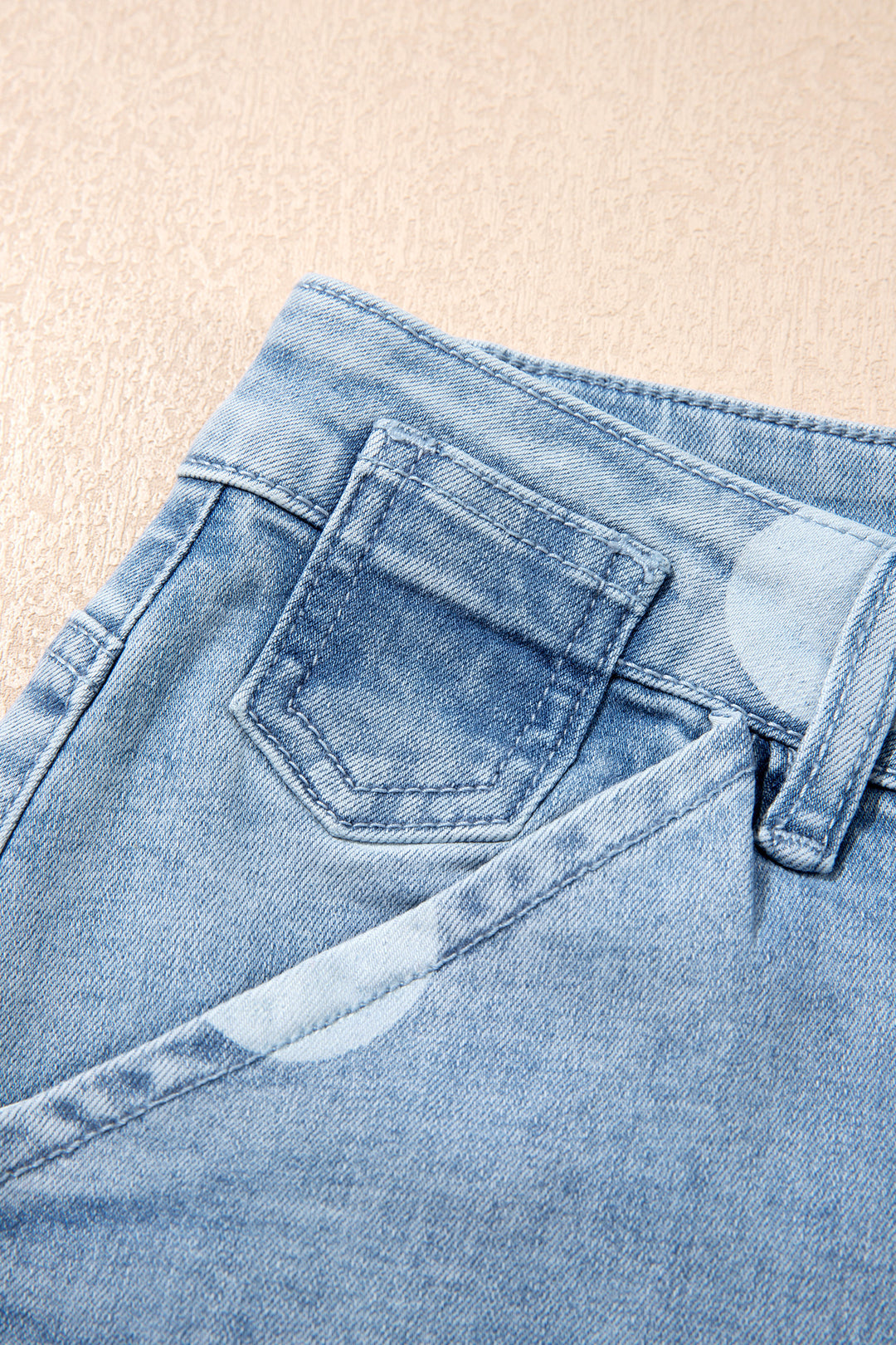 Sky Blue Polka Dot Ankle-Length Metal Button Casual Jeans