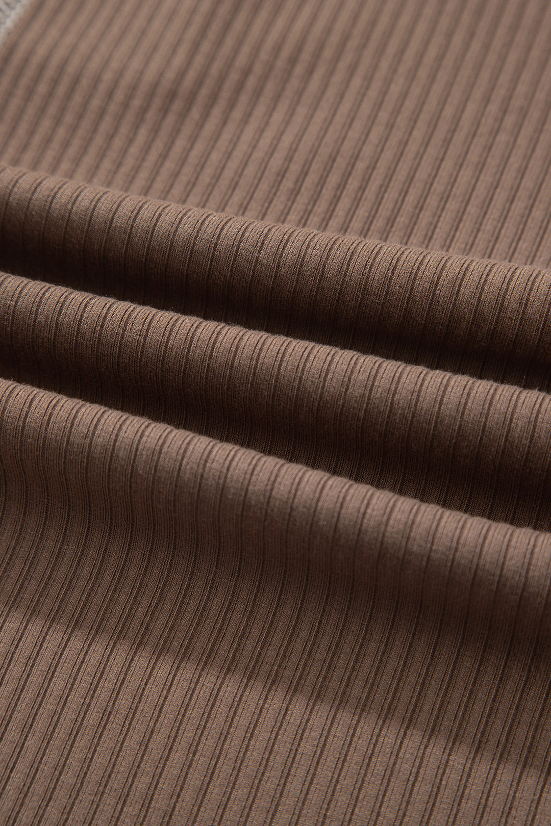 Dark Khaki V Neck Ribbed Stitched Detail Long Sleeve Top