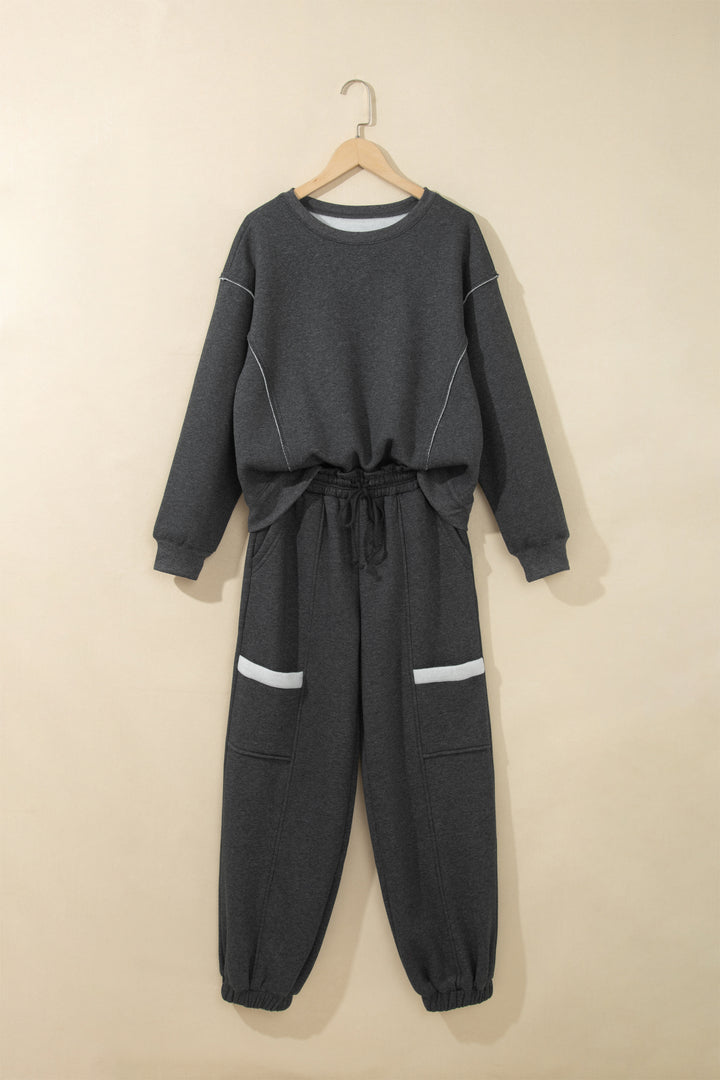Carbon Grey Solid Colorblock Jogger Pants Set