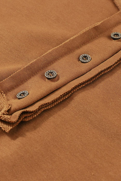 Chestnut Drop Shoulder Henley Buttons Sweatshirt