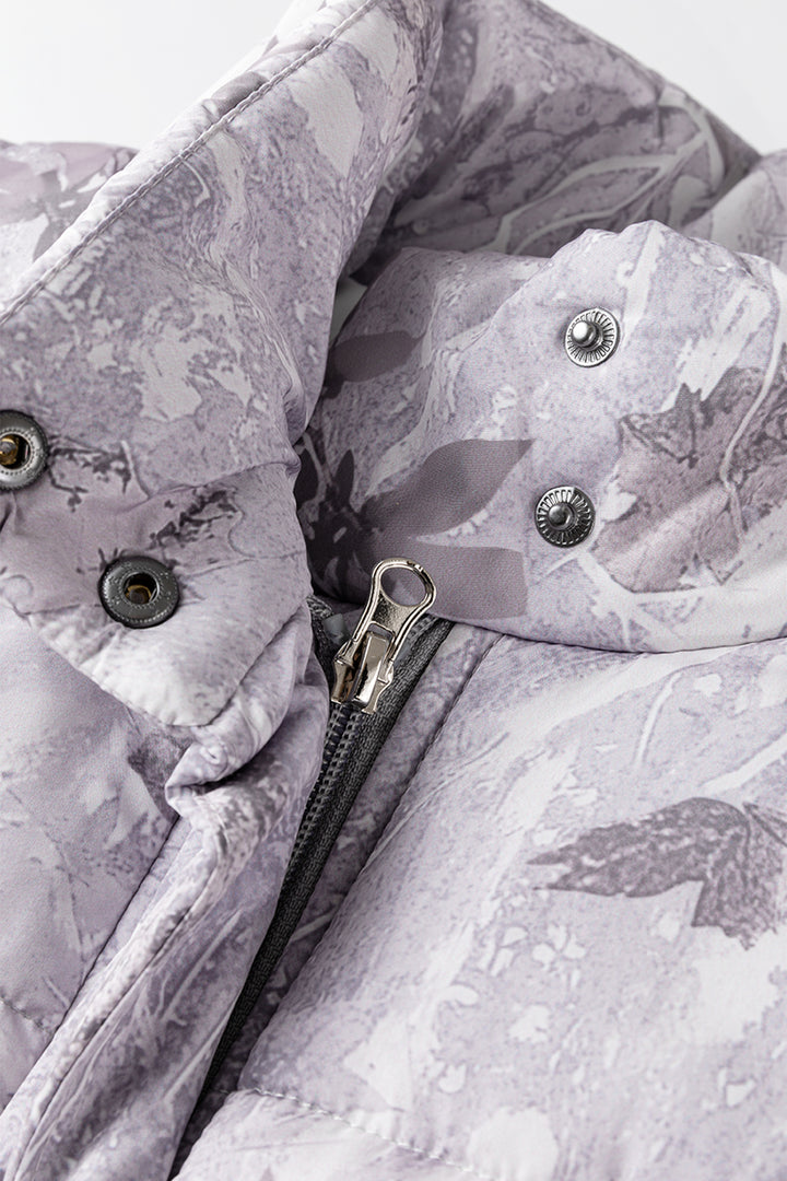 Gray Camo Leaf Print Winter Puffer Vest