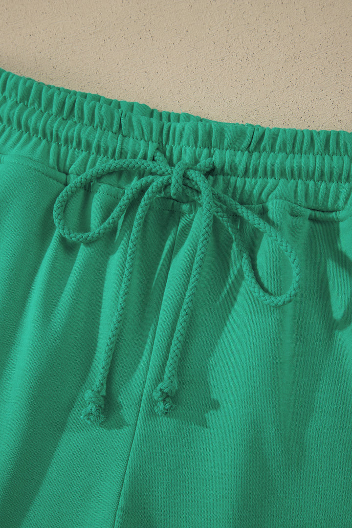Mist Blue Solid Color Loose Tee Drawstring Shorts 2pcs Outfit