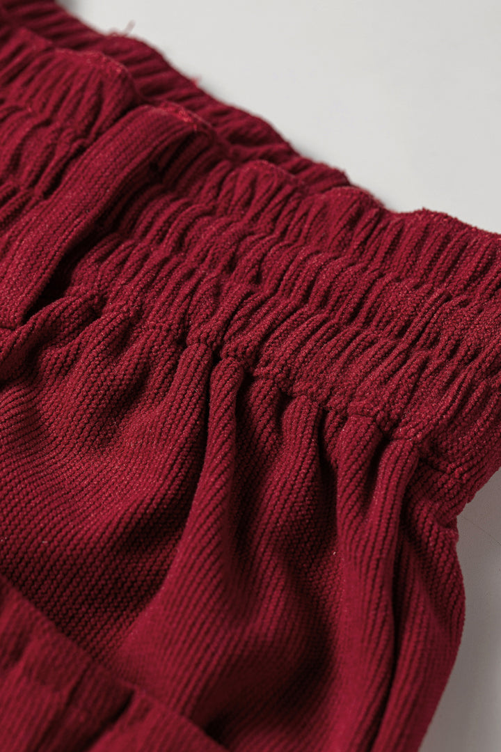 Racing Red Elastic Waist Drawstring Corduroy Casual Pants