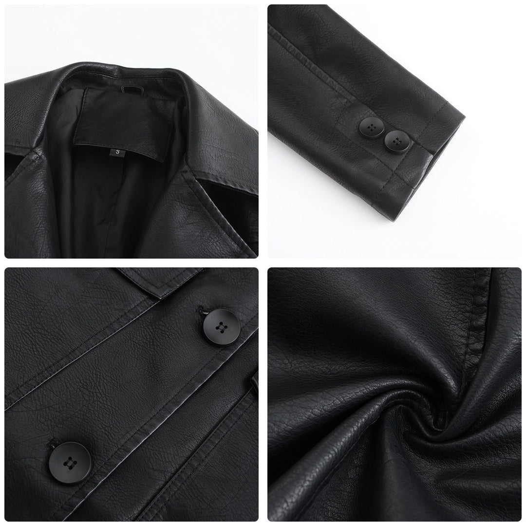 Women’s Long Leather Trench Coat – Fashion Outerwear