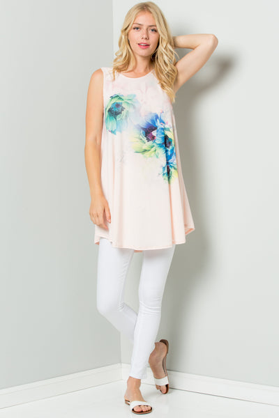 Sleeveless Tunic Dress With Floral Print Sublimation