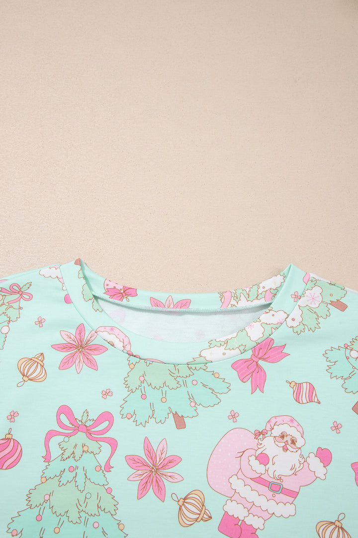 Green Abstract Print Long Sleeve Two Piece Lounge Set